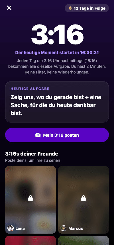 Der Bildschirm des täglichen 3:16-Moments