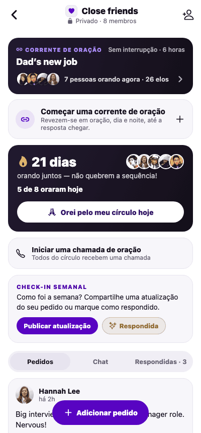 Um círculo de oração privado