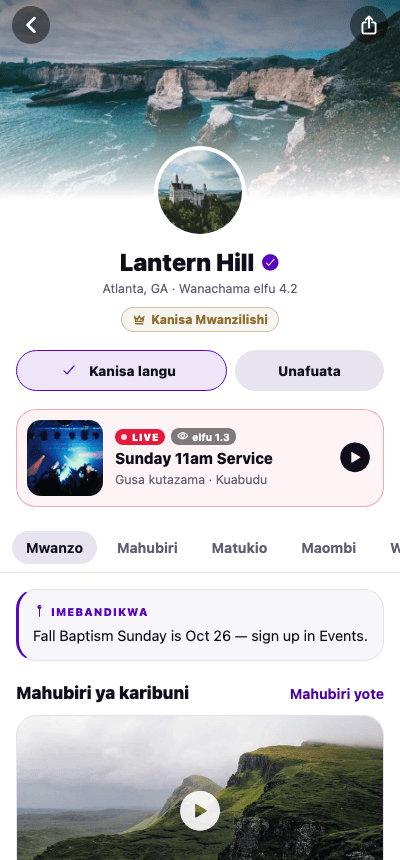 Ukurasa wa kanisa wenye ibada mubashara